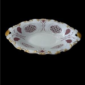 VINTAGE PIRKEN-HAMMER CZECH PORCELAIN PIERCED OVAL 12 1/2" X 7" SERVING BOWL